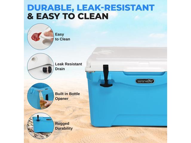 SereneLife 50-Quart Portable Cooler Box - Blue, Holds 63 Cans, Ice Retention Up to 5 Days