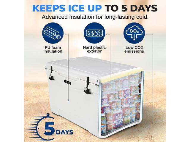 SereneLife 75-Quart Portable Cooler Box - White, Holds 63 Cans, Ice Retention Up to 5 Days
