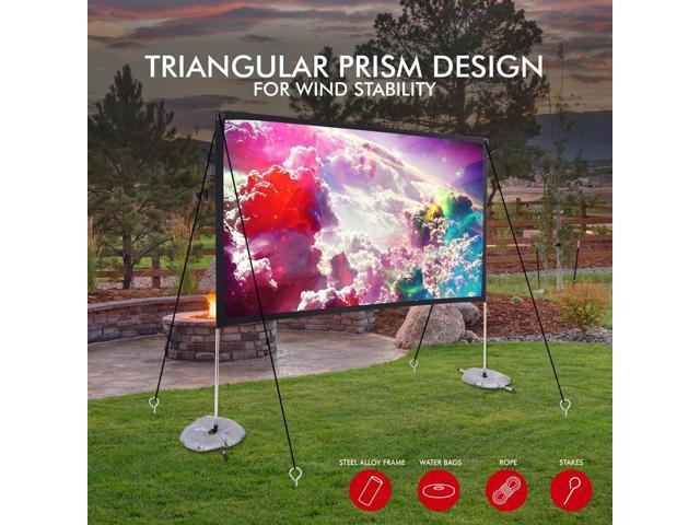 Pyle 100' Portable Outdoor Projection Screen - Lightweight HD 16:9 Viewing with Frame Stand, Matte White Fabric
