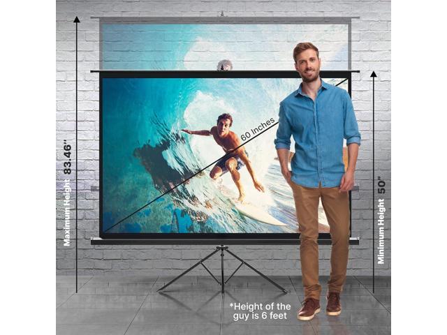 Pyle 60-Inch Tripod Projector Screen - Floor Standing, Portable Fold-Out Roll-Up Manual Screen, 16:9 Aspect Ratio