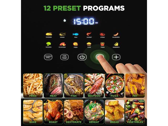 NutriChef 6L Digital Air Fryer with Silver Handle - Customized Digital Display, Electric Oil-Free Cooker with Transparent Window (Black)