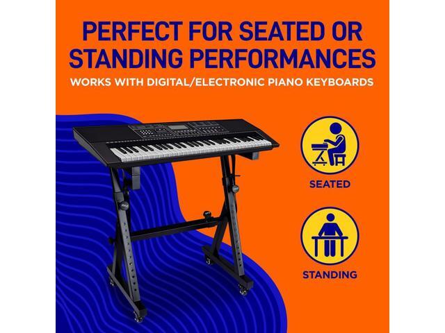 Pyle Heavy-Duty Keyboard Stand with Wheels - Digital/Electronic Piano Height Adjustable Stand with Locking Wheels