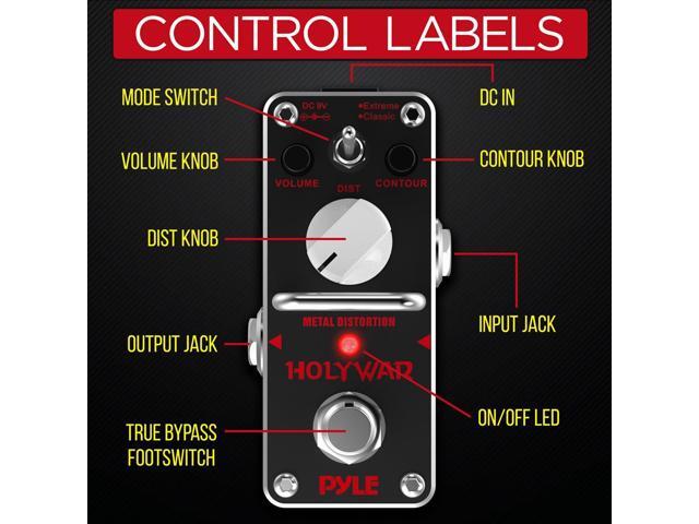 Pyle Heavy Metal Guitar Distortion Pedal - 2 Modes (Extreme & Classic) with Tone & Volume Controls, LED Indicator