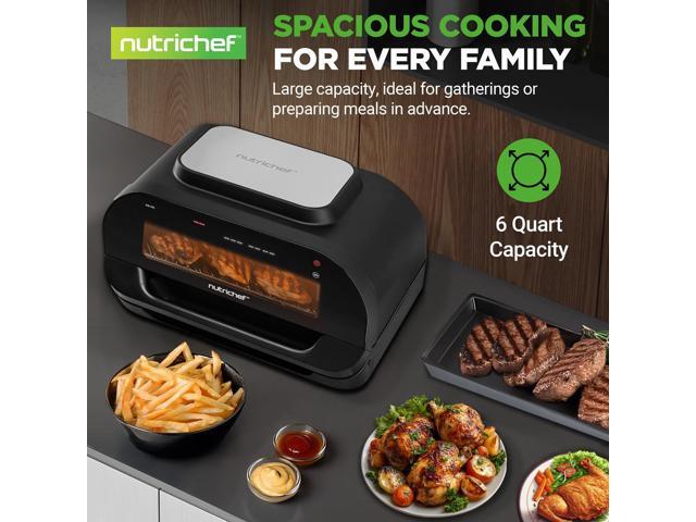 NutriChef Smart Griller with Air Frying Combo 7 Cooking Functions, Removable Grill Plates, Adjustable Temperature, Smokeless Indoor Grill