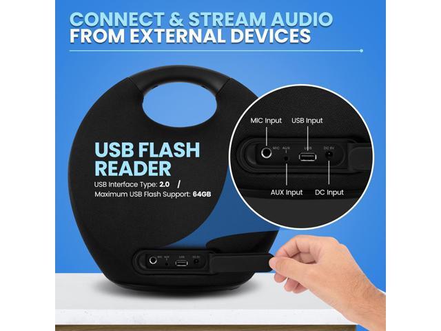 Pyle 5.25 Portable Wireless BT Streaming Speaker - Portable Audio Speaker, with Built-in Rechargeable Battery, Waterproof, Wireless Microphone,...