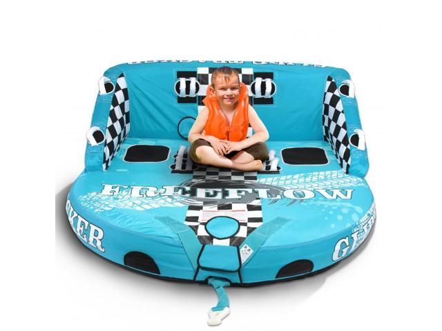 SereneLife Inflatable Towable Tube for Boating, Front & Back Tow Points, EVA Foam Pads, Multiple Handles, 3 Rider Capacity