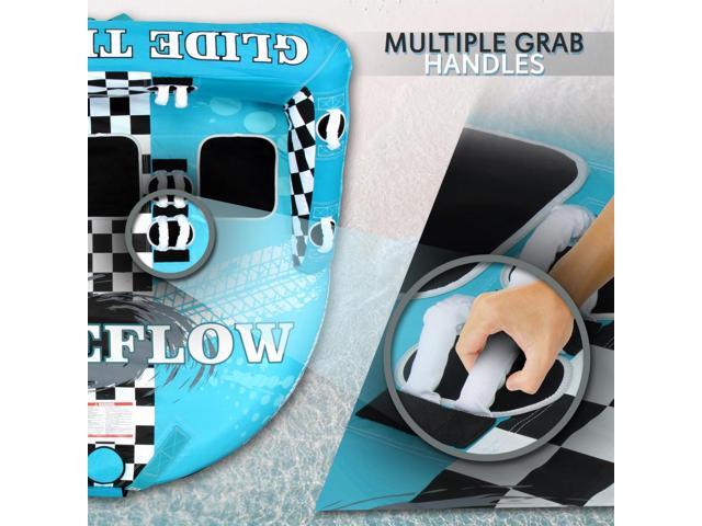 SereneLife Inflatable Towable Tube for Boating, Front & Back Tow Points, EVA Foam Pads, Multiple Handles, 3 Rider Capacity