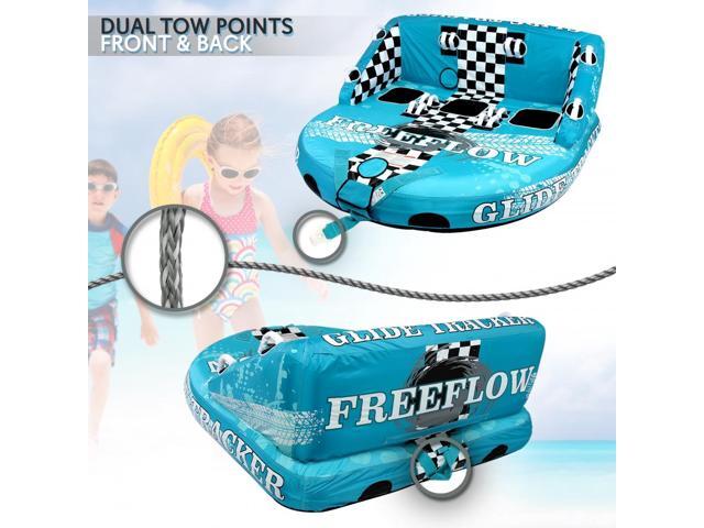 SereneLife Inflatable Towable Tube for Boating, Front & Back Tow Points, EVA Foam Pads, Multiple Handles, 3 Rider Capacity