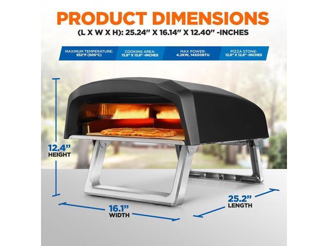 NutriChef Portable Outdoor Pizza Oven, Gas-Fueled, Foldable Feet, Includes Pizza Stone and Regulator with Hose - 932°F Max Temp