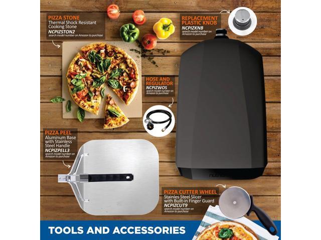 NutriChef Portable Outdoor Pizza Oven, Gas-Fueled, Foldable Feet, Includes Pizza Stone and Regulator with Hose - 932°F Max Temp