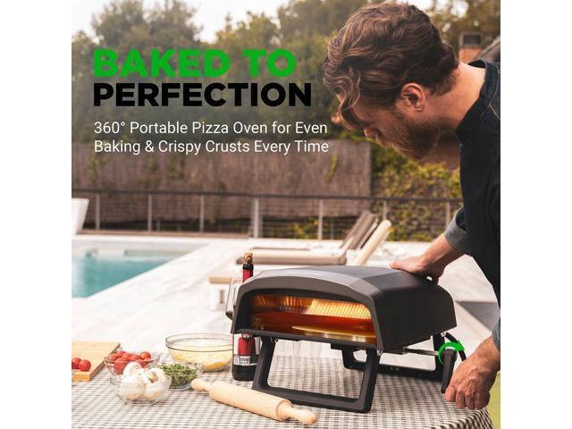 NutriChef 360° Rotating Portable Pizza Oven, 12 Pizza Stone, Adjustable Heat Control, Includes Pizza Peel, Regulator & Hose Black