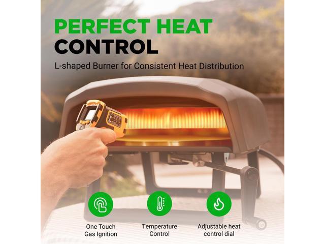NutriChef 360° Rotating Pizza Oven with Rain Cover, Cutter, Pizza Stone, Regulator, and Hose, 12 Pizza, Black