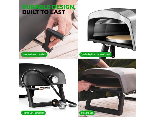 NutriChef 360° Rotating Pizza Oven with Rain Cover, Cutter, Pizza Stone, Regulator, and Hose, 12 Pizza, Black