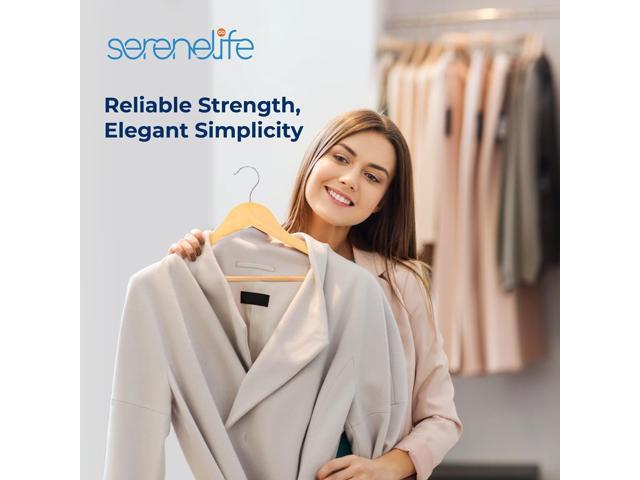 SereneLife 20 Pcs Solid Wooden Hangers for Clothes Heavy Duty Suit Hanger Set with Chrome 360° Swivel Hook, Natural Color, Notches Design for...