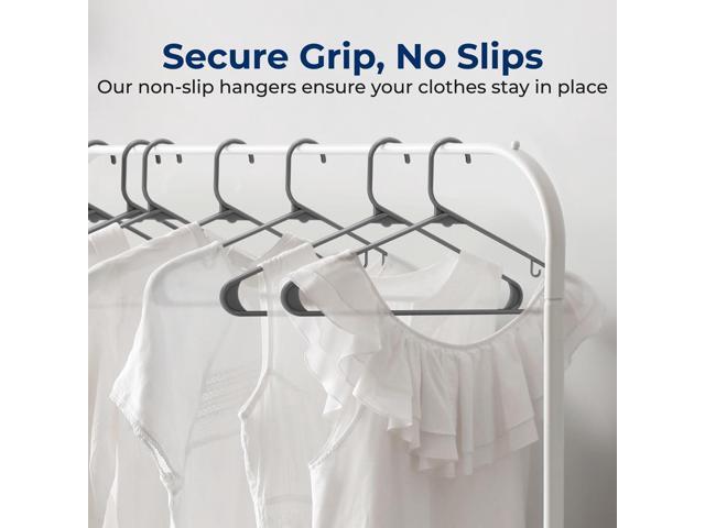 SereneLife 10 Pcs Non-Slip Plastic Hangers Heavy Duty Coat Hanger Set with 360° Swivel Hook for Clothes (Grey)