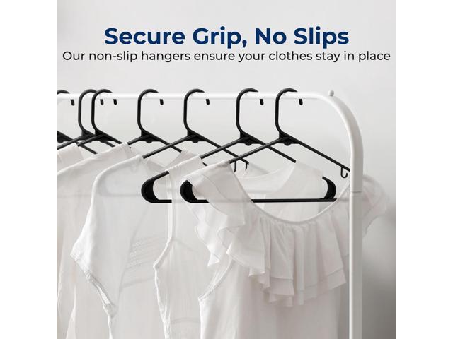 SereneLife 10 Pcs Non-Slip Plastic Hangers Heavy Duty Coat Hanger Set with 360° Swivel Hook for Clothes (Black)