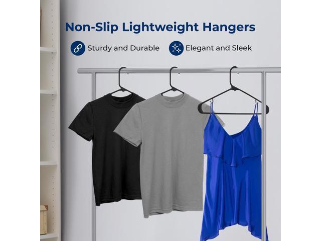 SereneLife 10 Pcs Non-Slip Plastic Hangers Heavy Duty Coat Hanger Set with 360° Swivel Hook for Clothes (Black)