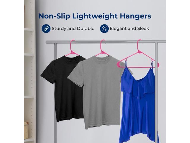 SereneLife 10 Pcs Non-Slip Plastic Hangers Heavy Duty Coat Hanger Set with 360° Swivel Hook for Clothes (Pink)