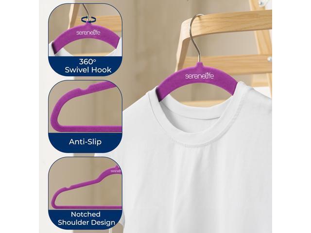SereneLife 10 Pcs Velvet Hangers Non-Slip, Sturdy, and Heavy Duty Coat Hanger Set with 360° Swivel Hook for Clothes (Purple)