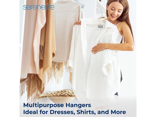 SereneLife 50 Pcs Plastic Clothes Hangers Heavy Duty Coat, Pants & Shirt Hanger Set with Space-Saving Design (White)