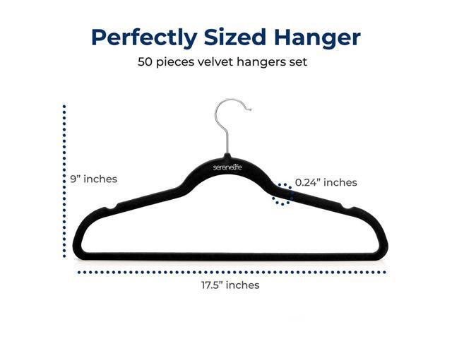 SereneLife 50 Pcs Velvet Non-Slip Hangers Heavy Duty Coat Hanger Set with 360° Swivel Hook (Black)