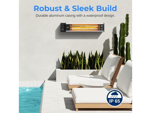 SereneLife 1500W Wall-Mounting Electric Patio Heater Remote Control Ceiling and Wall Heater with High Rated Aluminum Reflector and IP65 Waterproof...