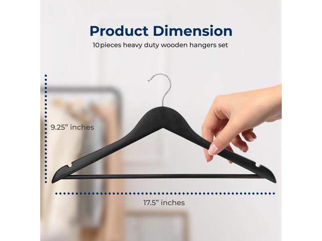 SereneLife 10 Pcs Wooden Hangers Non-Slip, Sturdy, and Heavy Duty Suit Hanger Set with Chrome 360° Swivel Hook and Notches Design for Clothes (Black)