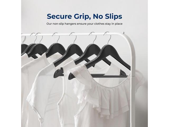 SereneLife 20 Pcs Wooden Hangers Non-Slip, Sturdy, and Heavy Duty Suit Hanger Set with Chrome 360° Swivel Hook and Notches Design for Clothes (Black)
