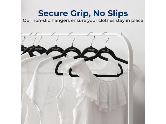 SereneLife 150 Pcs Velvet Non-Slip Hangers Heavy Duty Coat Hanger Set with 360° Swivel Hook (Black)