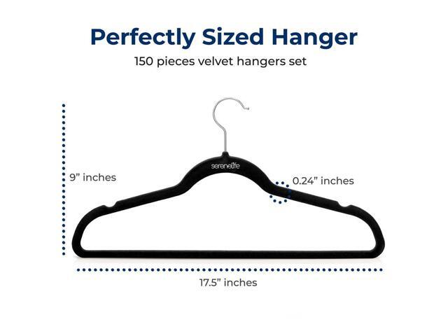 SereneLife 150 Pcs Velvet Non-Slip Hangers Heavy Duty Coat Hanger Set with 360° Swivel Hook (Black)