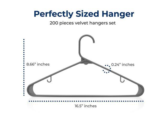 SereneLife 200 Pcs Non-Slip Plastic Hangers Heavy Duty Coat Hanger Set with 360° Swivel Hook for Clothes (Gray)