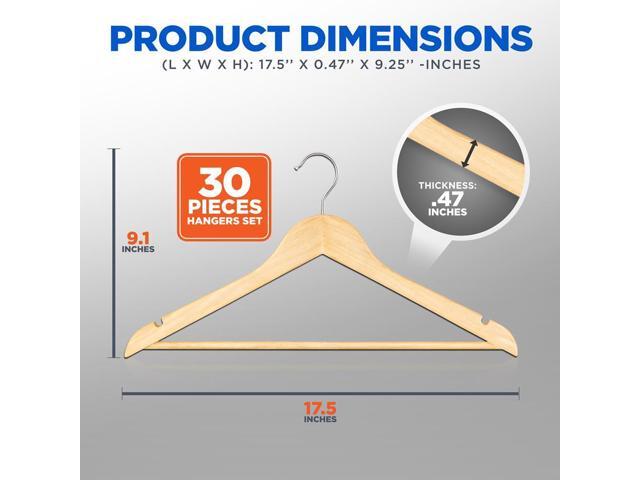 SereneLife 30 Pcs Wooden Non-Slip Clothes Hangers Heavy Duty Suit Hanger Set with 360° Swivel Hook (Natural)