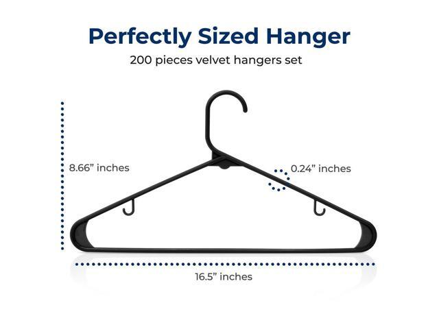 SereneLife 200 Pcs Black Non-Slip Ultra-Thin Plastic Clothes Hangers Heavy Duty Set with 360° Swivel Hook
