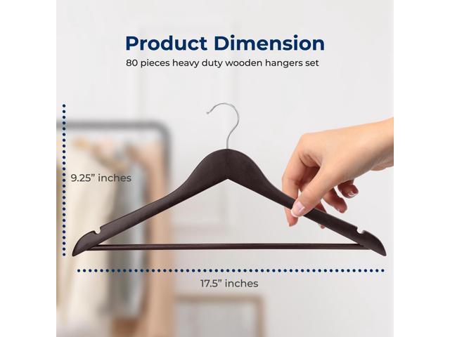 SereneLife 80 Pcs Brown Wooden Non-Slip Clothes Hangers Heavy Duty Suit Hanger Set with 360° Swivel Hook and Pants Bar