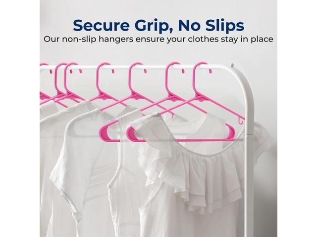 SereneLife 200 Pcs Pink Non-Slip Ultra-Thin Plastic Clothes Hangers Heavy Duty Set with 360° Swivel Hook
