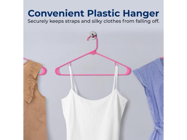 SereneLife 200 Pcs Pink Non-Slip Ultra-Thin Plastic Clothes Hangers Heavy Duty Set with 360° Swivel Hook