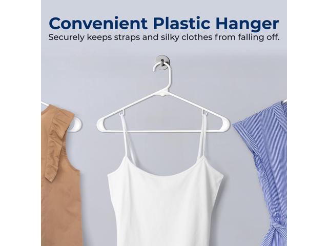SereneLife 10 Pcs White Non-Slip Ultra-Thin Plastic Clothes Hangers Heavy Duty Set with 360° Swivel Hook