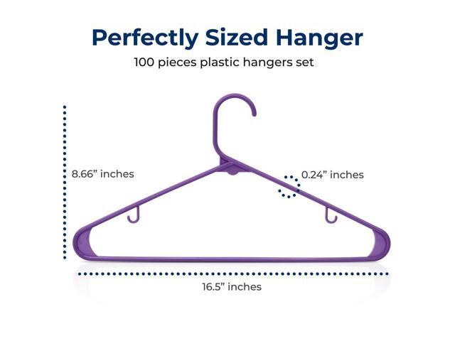 SereneLife 100 Pcs Purple Non-Slip Ultra-Thin Plastic Clothes Hangers Heavy Duty Set with 360° Swivel Hook