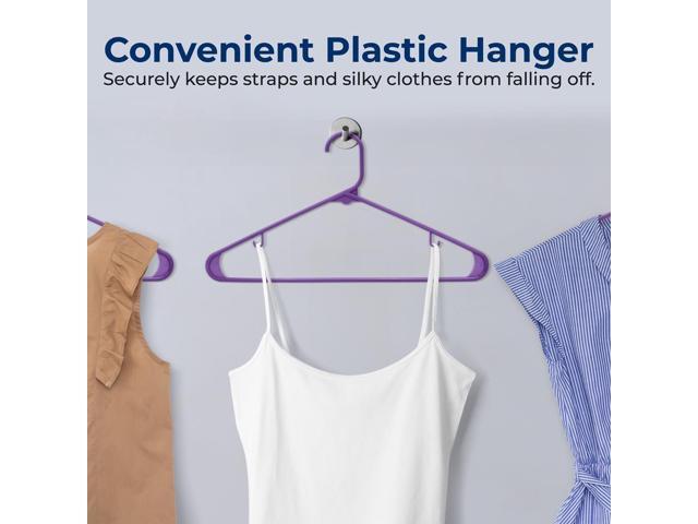 SereneLife 100 Pcs Purple Non-Slip Ultra-Thin Plastic Clothes Hangers Heavy Duty Set with 360° Swivel Hook