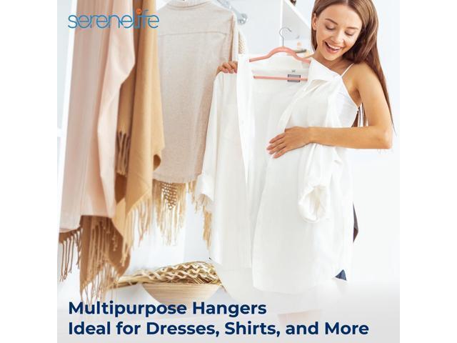 SereneLife Velvet Hangers, Non-Slip Heavy Duty Coat Hanger Set, 360° Swivel Hook, Space-Saving, 50 Pack, Pink
