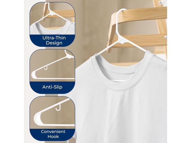 SereneLife Plastic Hangers, Durable Tubular Hanger Set, Non-Flocked, Space-Saving, 150 Pack, White