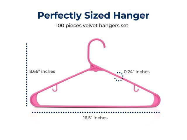 SereneLife Plastic Hangers, Non-Slip Heavy Duty Coat Hanger Set, 360° Swivel Hook, Space-Saving, 100 Pack, Pink