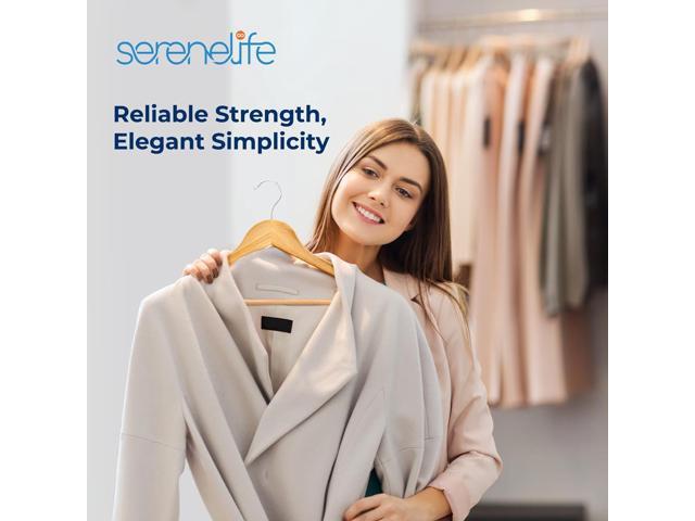 SereneLife Wooden Hangers, Heavy Duty Suit Hanger Set, Chrome 360° Swivel Hook, Notches for Camisoles & Jackets, 60 Pack, Natural