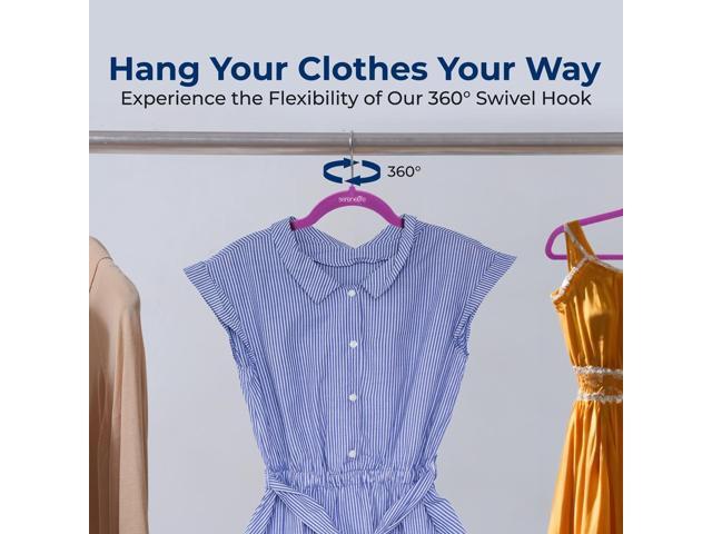 SereneLife Velvet Hangers, Non-Slip Heavy Duty Coat Hanger Set, 360° Swivel Hook, Space-Saving, 150 Pack, Purple