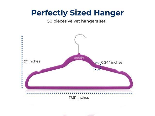 SereneLife Velvet Hangers, Non-Slip Heavy Duty Coat Hanger Set, 360° Swivel Hook, Space-Saving, 50 Pack, Purple