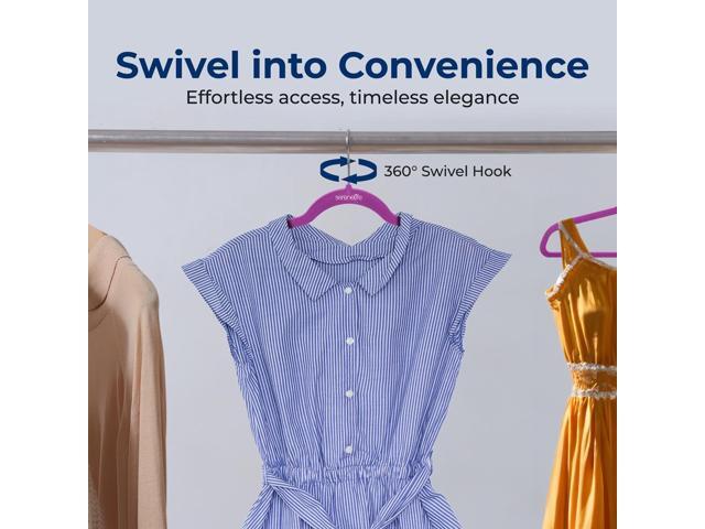 SereneLife Velvet Hangers, Non-Slip Heavy Duty Coat Hanger Set, 360° Swivel Hook, Space-Saving, 50 Pack, Purple