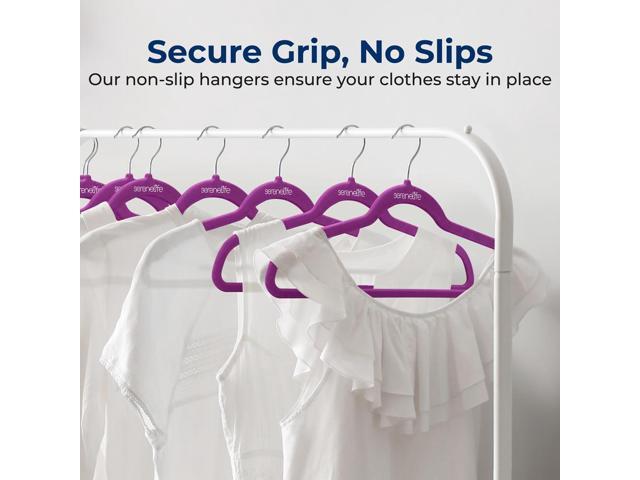SereneLife Velvet Hangers, Non-Slip Heavy Duty Coat Hanger Set, 360° Swivel Hook, Space-Saving, 50 Pack, Purple