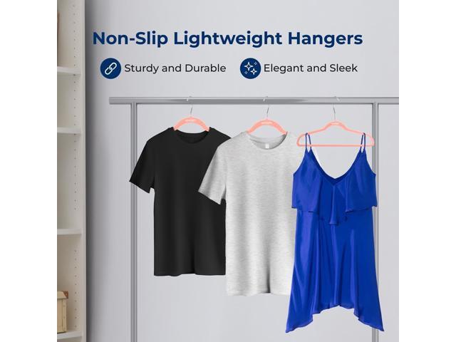 SereneLife Velvet Hangers, Non-Slip Heavy Duty Coat Hanger Set, 360° Swivel Hook, Space-Saving, 150 Pack, Pink