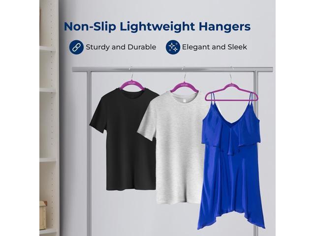 SereneLife Velvet Hangers, Non-Slip Heavy Duty Coat Hanger Set, 360° Swivel Hook, Space-Saving, 200 Pack, Purple