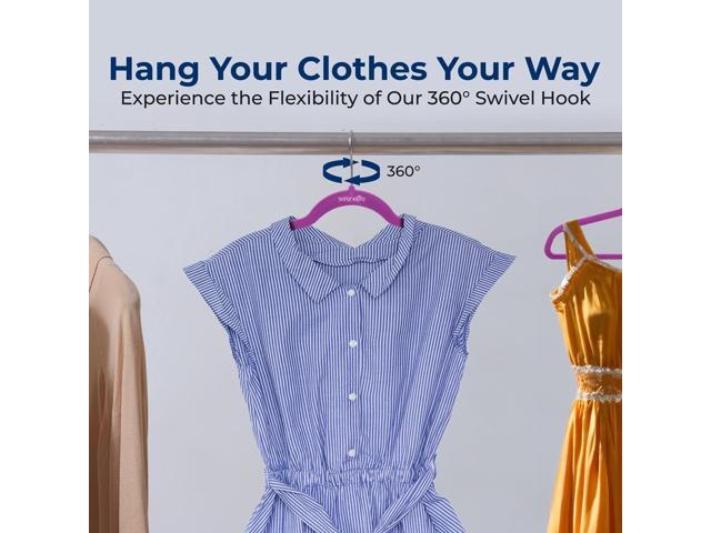 SereneLife Velvet Hangers, Non-Slip Heavy Duty Coat Hanger Set, 360° Swivel Hook, Space-Saving, 30 Pack, Purple